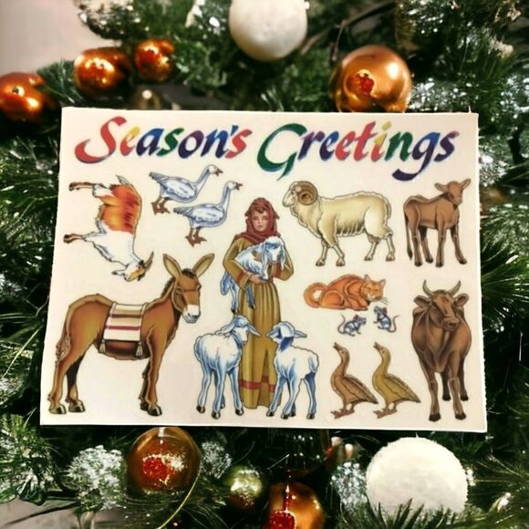 Nativity Window Decals Clings Vintage Reusable NEW Peel Stick Seasons Greetings. - Picture 1 of 5